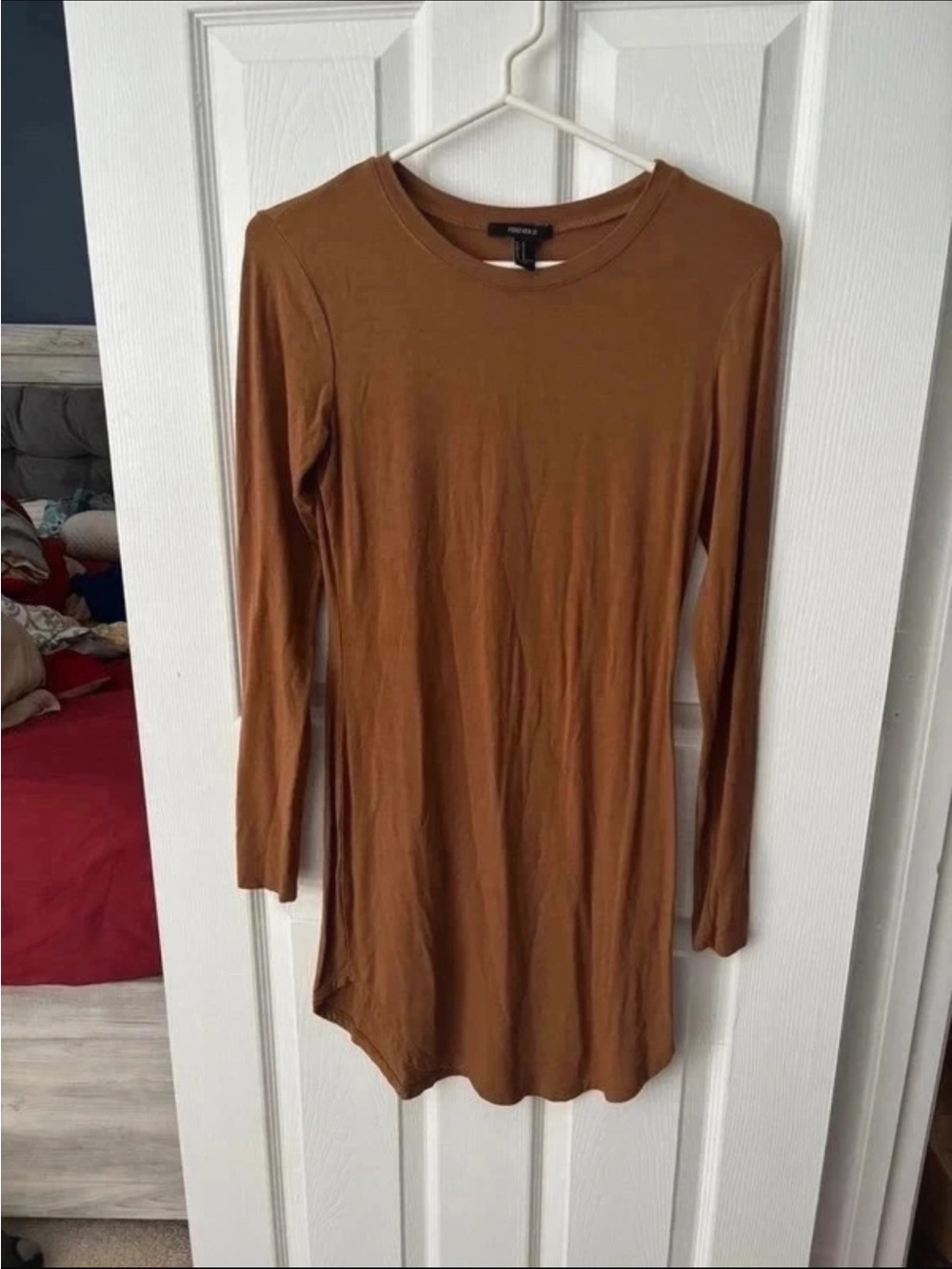 Forever 21 Rust Brown Long Sleeve Crewneck Dress